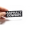 Asphalt Cowboy Biker Patch Asphalt Cowboy Patch, Biker Saying Patches shown on hand for size comparison