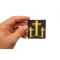Black And Yellow Three Crosses Patch | Embroidered Patches Black and Yellow Three Crosses Christian Patch shown on hand for size comparison