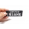 Certified INSANE Patch | Embroidered Patches Certified INSANE Funny Iron on Patch shown on hand for size comparison