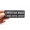 Christian Biker I Ride With Jesus Patch, Biker Saying Patches shown on hand for size comparison