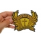 Christian Biker Patch Small In Brown I Ride With Jesus Christian Biker Patch, Small Embroidered Iron on Patches shown on hand for size comparison