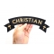 Christian Patch, Large Rocker Patches shown on hand for size comparison