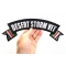Desert Storm Rocker Patch With Flags | US Military Veteran Patches Desert Storm Vet Patch, US Flag Large Rocker Patch shown on hand for size comparison