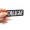 DILLIGAF Patch, Biker Saying Patches shown on hand for size comparison