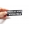 Famous Last Words WATCH THIS Patch | Embroidered Patches Famous Last Words WATCH THIS Patch, Biker Saying Patches shown on hand for size comparison