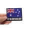 Fit In or Fuck Off Australian Flag Patch shown on hand for size comparison