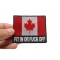 Fit In or Fuck Off Canada Flag Patch shown on hand for size comparison
