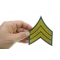 Green and Yellow Sergeant Chevron Patch  Green and Yellow Sergeant Chevron Iron on Patch shown on hand for size comparison