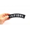 Infidel Medium Size Rocker Patch | US Military Veteran Patches Infidel Patch, Patches for Jackets shown on hand for size comparison