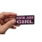 Kick Ass Girl Patch | Embroidered Patches Kick Ass Girl Patch, Funny Patches for Ladies shown on hand for size comparison