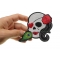 Lady Sugar Skull With Pink Rose And Feather Small Patch Heart Eye Lady Skull Patch, Skull Patches shown on hand for size comparison