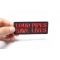 Loud Pipes Save Lives Red Patch Loud Pipes Save Lives Patch, Biker Saying Patches shown on hand for size comparison