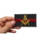 Masonic Thin Red Line For Firefighters Patch | Embroidered Patches Masonic Thin Red Line For Fire Fighters Iron on Patch shown on hand for size comparison