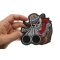 Shotgun Skull Cowboy Patch, Biker Skull Patches shown on hand for size comparison