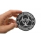 Zombie Outbreak Response Team Funny Iron on Patch shown on hand for size comparison