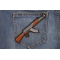 AK 47 Patch Right Assault Rifle Gun shown on jeans