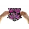 Bad Girl Motorcycle Wheeley Patch Bad Girl Motorcycle Wheeley Patch, Large Biker Back Patches for Leather Vests shown on hand for size comparison