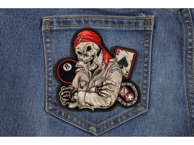 Biker Dude Ace Of Spades, 8 Ball, Dice And Fun Small Patch | Skull Patches