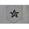 Black White Nautical Star Iron on Novelty Patch shown on jeans