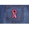 Breast Cancer Fighter Pink Ribbon Patch | Embroidered Patches Breast Cancer Fighter Pink Ribbon Patch shown on jeans