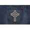 Celtic Design Cross Christian Patch shown on jeans