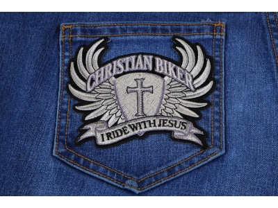Small Christian Biker Patch I Ride With Jesus | Embroidered Biker Patches