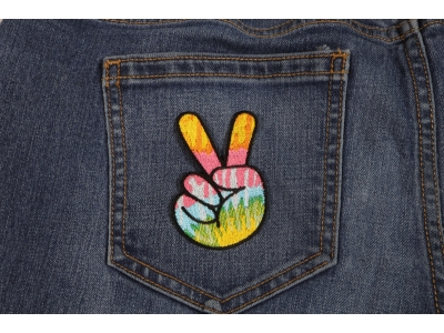 Colorful Peace Fingers Hand Sign Iron On Patch