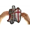 Red Kneeling Knight Patch, Large Christian Back Patches shown on hand for size comparison