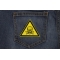 Danger Skull Triangle Yellow Patch shown on jeans