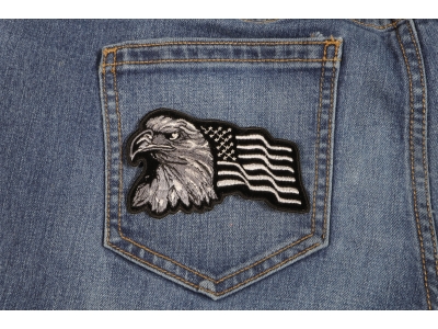 Eagle With Waving Flag Black Silver Patch | US Military Veteran Patches