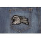 Eagle With Waving Flag Black Silver Patch | US Military Veteran Patches Eagle With Waving Flag Black Silver Patriotic Iron on Patch shown on jeans