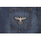 Eagle On Crest Iron On Patch shown on jeans
