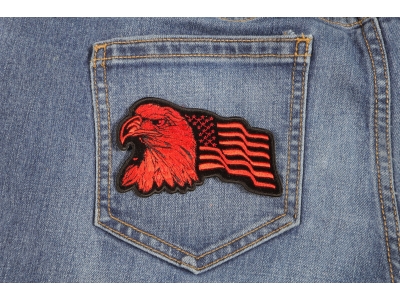 Eagle US Flag Facing Left Patch In Red | Embroidered Patches