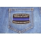 Fallen Officer Memorial Blue Line Patch shown on jeans