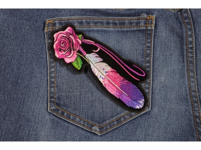 Feather And Rose Pink Patch | Embroidered Patches