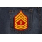 First Sergeant Red Patch shown on jeans