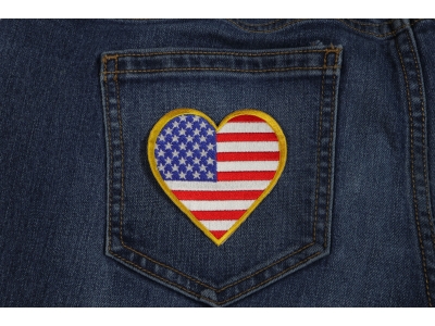 Gold Border Love US Flag Heart Patch | Embroidered Patches
