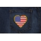 Gold Border Love US Flag Heart Patch shown on jeans
