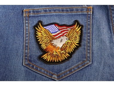 Gold Eagle Patch With US Flag Small | Embroidered Biker Patches