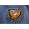 Gold Eagle Patriotic Iron on Patch With US Flag Small Gold Eagle Patriotic Iron on Patch With US Flag Small shown on jeans