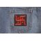 Indian Sanskrit Patch shown on jeans