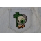 Irish Skull Cross Smoking Pipe Small Patch Irish Skull Cross Smoking Pipe Patch shown on jeans