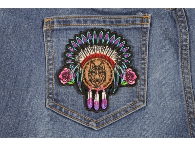 Ladies Native Head Dress Roses and Wolf Patch
