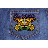 Lady Rider Butterfly With Yellow Roses Small Patch | Embroidered Biker Patches
