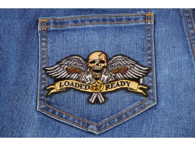 Loaded And Ready Skull Wings Guns Small Patch | Embroidered Patches