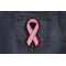 Medium Pink Ribbon Patch For Breast Cancer Awareness | Embroidered Patches Medium Pink Ribbon Patch For Breast Cancer Awareness shown on jeans