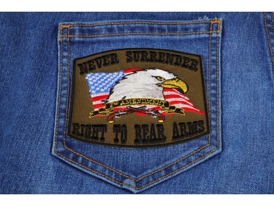 Never Surrender 2nd Amendment Patch In Army Green Color | US Military Veteran Patches