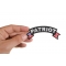 Patriot Rocker Iron on Patch With US Flag shown on hand for size comparison