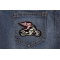 Pink Biker Angel On Motorcycle Patch shown on jeans