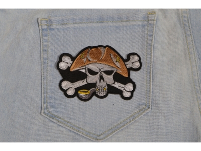 Pipe Smoking Skull with Hat Iron on Patch